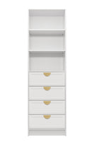 MALMO 3 SHELF 4 DRAWER WALK IN WARDROBE  - WHITE - HAMPTONS - HALF MOON BRASS