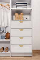 MALMO 3 SHELF 4 DRAWER WALK IN WARDROBE  - WHITE - HAMPTONS - HALF MOON BRASS