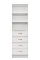 MALMO 3 SHELF 4 DRAWER WALK IN WARDROBE  - WHITE - HAMPTONS - OVAL BRASS