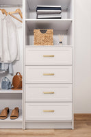 MALMO 3 SHELF 4 DRAWER WALK IN WARDROBE  - WHITE - HAMPTONS - OVAL BRASS