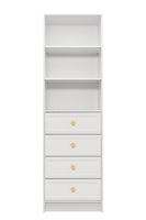 MALMO 3 SHELF 4 DRAWER WALK IN WARDROBE  - WHITE - HAMPTONS - ROUND BRASS