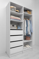 MALMO THREE SHELF/FOUR DRAWER WALK IN WARDROBE - SLIM SHAKER - WHITE