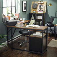 L-Shaped Computer Desk, Rustic Brown and Black