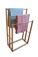 Bamboo Towel Bar Metal Holder Rack 3-Tier Freestanding for Bathroom and Bedroom