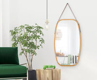 Hanging Full Length Wall Mirror - Solid Bamboo Frame and Adjustable Leather Strap for Bathroom and Bedroom