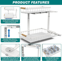 2-Tier Kitchen Under Sink Organiser Storage with Height Adjustable, Unique Slide Rail & Suction Cups for Storage