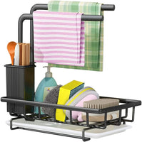 Sink Caddy Sponge Holder with Drain Tray, Brush Holder & Dishcloth Holder for Kitchen