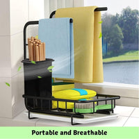 Sink Caddy Sponge Holder with Drain Tray, Brush Holder & Dishcloth Holder for Kitchen