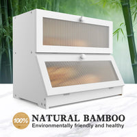 CARLA HOME Double Layer Bamboo Bread Box for Kitchen Counter - Large Capacity Bread Storage Container with Clear Window, Easy Assembly, Farmhouse Style Bread Holder (White)