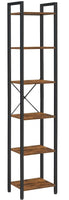 Small 6-Tier Industrial Bookshelf, Rustic Brown, Black
