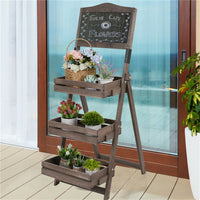 3 Tier Rustic Wood Plant Stand 38CM Corner Shelf