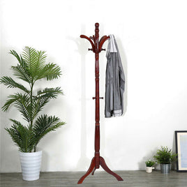 Birch Wood Coat Rack Stand Adjustable Hall Tree Entryway