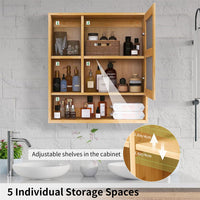 Bamboo Wall Medicine Cabinet Mirror 55.5cm 5 Shelf