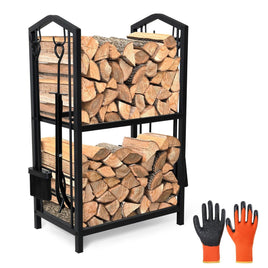Steel Firewood Rack with Tools, Large Log Holder, 30cm Depth