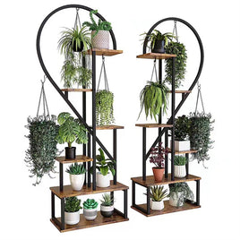 6 Tier Corner Plant Stand Metal & MDF Ladder Shelf Rack
