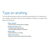 Philips Wireless Compact Keyboard BT 2.4Ghz Bluetooth Multi Device SPK6624