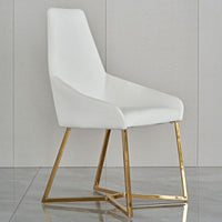 SET OF 4 Dining Chair White PVC Dining Chair Gold Criss Cross Legs