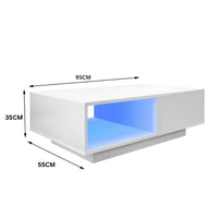 LED High Gloss Top White Coffee Table With Single Drawer
