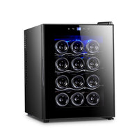 12 Bottle Thermoelectric Wine Fridge, 65W, UV Protected Glass Door, Soft LED Illumination