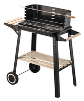 Charcoal Grill BBQ with Manual Rotisserie Stick on Trolley Stand