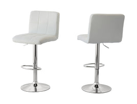 2 Tall Back Paddled Leather Barstools (White), 90-110cm