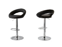 2 Curve Leather Barstools (Black) w/ Adjustable Height, 78-99cm