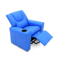 Kids Light Blue Recliner Chair w/ Footrest & Cup Holder