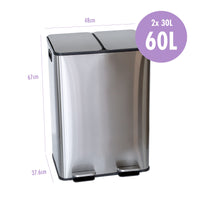 Stainless Steel Dual Compartment (30L each Section) Pedal Operation Rubbish Bin