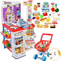 Children's Home Supermarket w/ Toy Cash Register, Trolly, Fruit & More