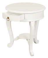 Round Cabriole Leg 1 Drawer Lamp Table (White)