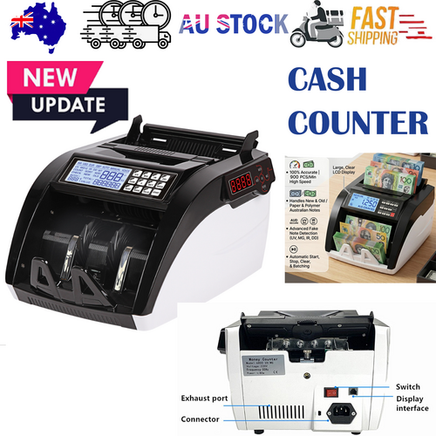Australian Note Bill Money Cash Counter Machine with Value Count 4" LED Display