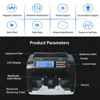 Australian Note Bill Money Cash Counter Machine with Value Count 4" LED Display