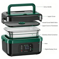 Portable 1L Cordless Electric Heated Lunch Box 16000mAh 60W 304 Stainless Steel Black&Green