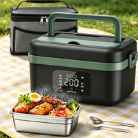 Portable 1L Cordless Electric Heated Lunch Box 16000mAh 60W 304 Stainless Steel Black&Green
