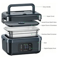 Portable 1L Cordless Electric Heated Lunch Box 16000mAh 60W 304 Stainless Steel Black& Gray