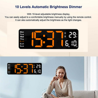 13" Orange Large Digital Big Jumbo LED Wall Desk Clock Display With Temperature Calendar