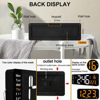 16" Orange Large Digital Big Jumbo LED Wall Desk Clock Display With Temperature Calendar