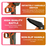 6" Mini Orange Cordless Electric Chainsaw 2X Battery-Powered Wood Cutter Rechargeable