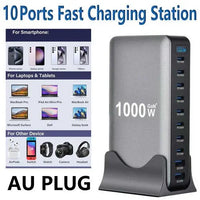 1000W GaN Fast Charging Station 10Ports USB&Type-C for iPhone, Laptops, MacBook