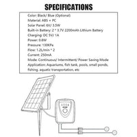 Solar Pond Pump Air Pump Solar Powered Pool Fish Tank Oxygenator Oxygen Aerator