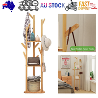 Clothes Garment Coat Rack Stand Bamboo Hanger Bag Hat Hook Holder Tree Shelf AU