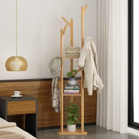 Clothes Garment Coat Rack Stand Bamboo Hanger Bag Hat Hook Holder Tree Shelf AU