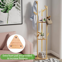 Clothes Garment Coat Rack Stand Bamboo Hanger Bag Hat Hook Holder Tree Shelf AU