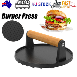 7" Heavy Duty Burger Press W/ Solid Wood Handle for Meat Smasher Hamburger Steak