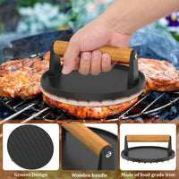 7" Heavy Duty Burger Press W/ Solid Wood Handle for Meat Smasher Hamburger Steak