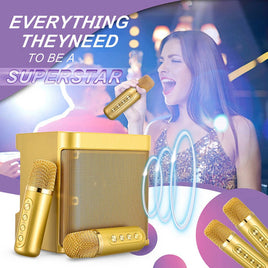 Gold Karaoke Machine with 2 Wireless Microphones Bluetooth-Compatible 5.0 for Parties