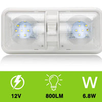 2pcs 12V RV Interior LED Ceiling Light Boat Camper Caravan Trailer Double Dome Light