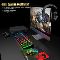 Gaming Keyboard & Mouse & Headset & Mousepad Set RGB Backlit Wired for PC Laptop