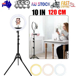 120cm 10"LED Ring Light Dimmable Lighting Kit Phone+Selfie Tripod Makeup Live Lamp