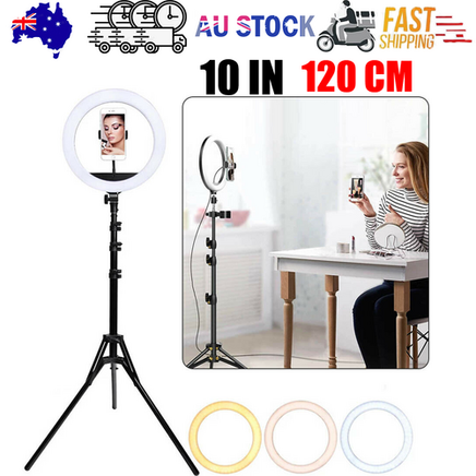 120cm 10"LED Ring Light Dimmable Lighting Kit Phone+Selfie Tripod Makeup Live Lamp